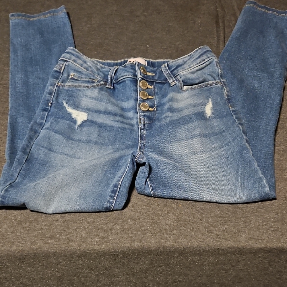 SO Kids Blue Distressed (Snap) Button Fly Jeans Size 8